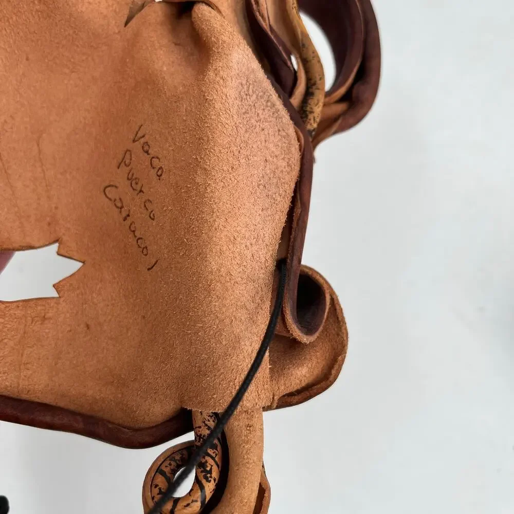 Vintage handcrafted leather masquerade mask with shell